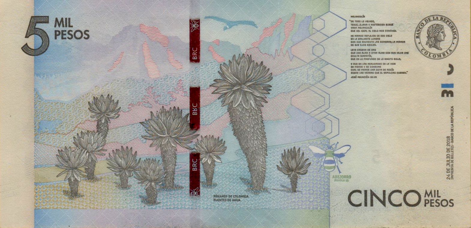 Colombia 5 2018 UNC P-459/d